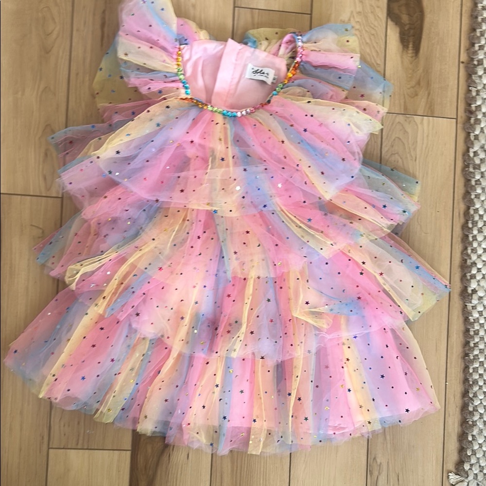 Lola Formal Pink and Yellow Dress with Ruffled Tulle
